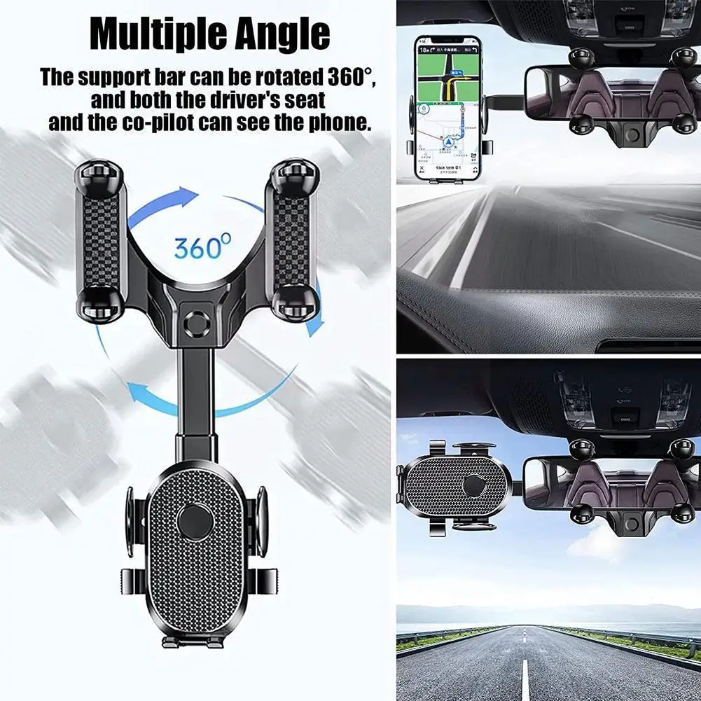 

Universal Car Phone Holder Stand 360 Rearview Mirror Accessories Mirror Mount Phone View Phone Adjustable Rear Holder E7y8