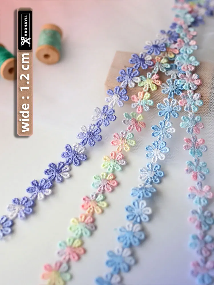 

14 Yard 1.2CM Wide Embroidery Daisy Lace Trim for Fringe DIY Patches Wedding Dress Curtain Seiwng Accessories Supplies Materials