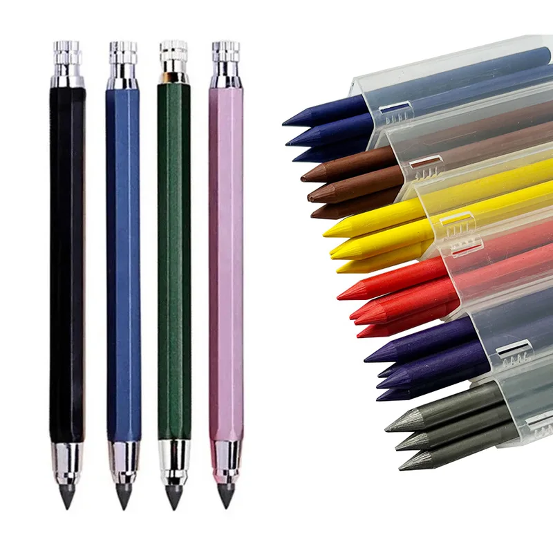 

Набор металлических карандашей для рисования с свинцовыми стержнями, автоматический карандаш для чертежей, 5,6 мм, красочные 2B HB, для художественных принадлежностей