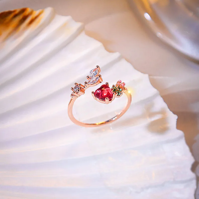 

Genuine Gold Electroplated Copper Zircon Set Temperament Simple Love Ring Female Opening Adjustable Personality NewGirl Handwear