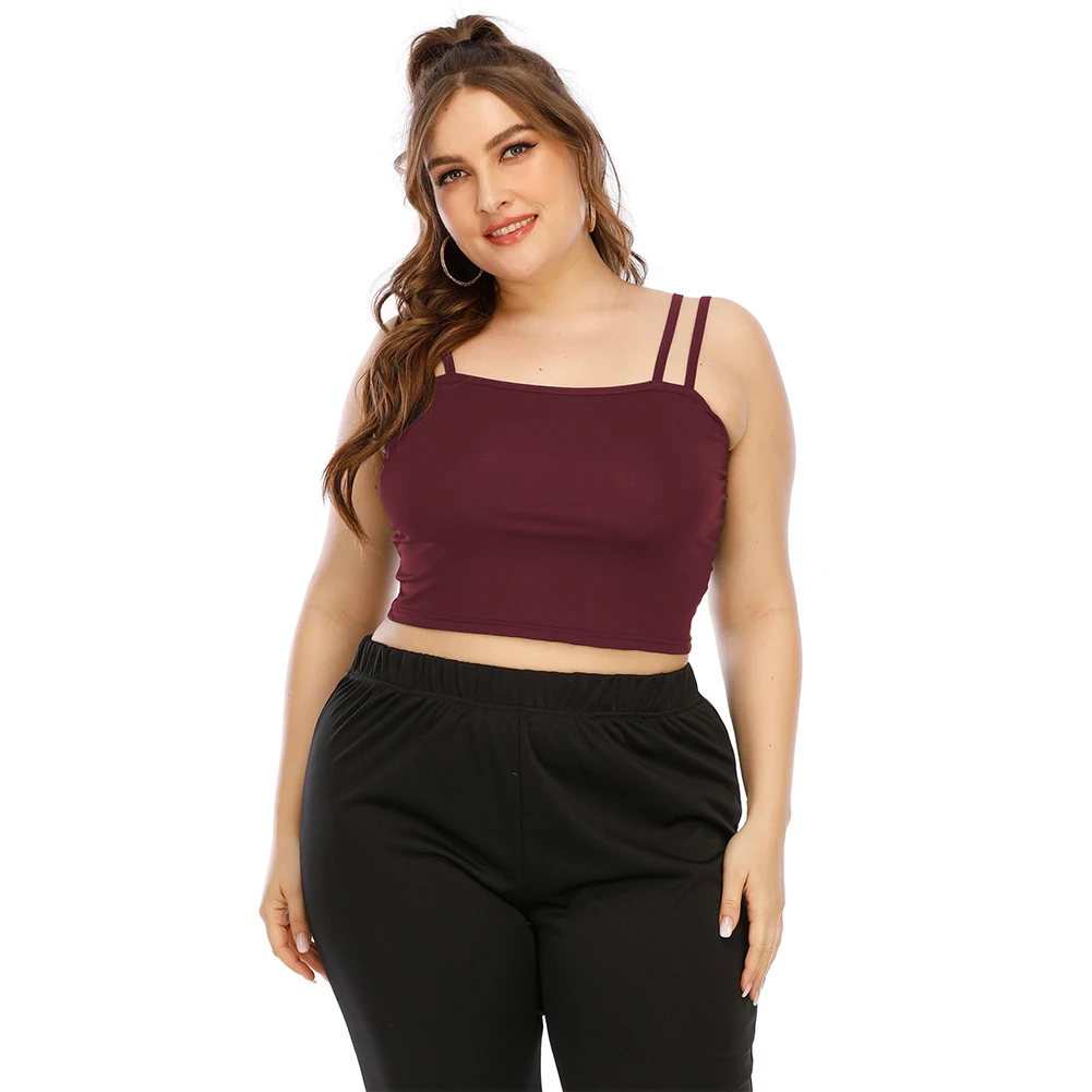 

2022 NEW Summer Plus Size Women's Top Solid Color Casual Simple Suspender Short Navel Revealing Vest Lively And Sexy L-4XL