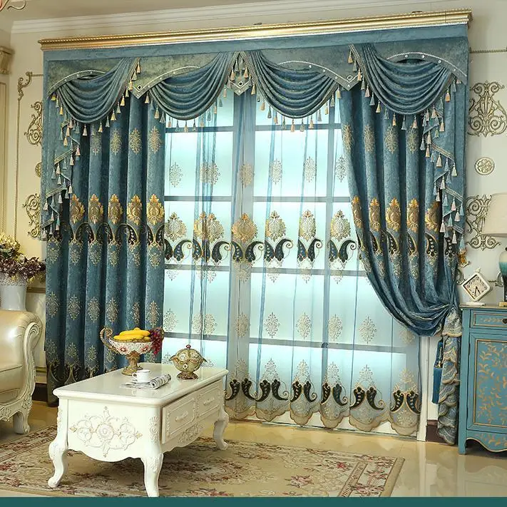 

Curtains for Living Dining Room Bedroom Chenille Villa Embroidered Palace Retro Luxury Windows Door Kitchen Good Quality