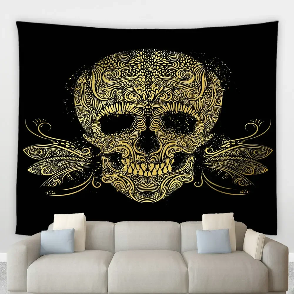 Сахарный Череп Хиппи Большой Гобелен Хэллоуин Мексиканский Скелет Растение