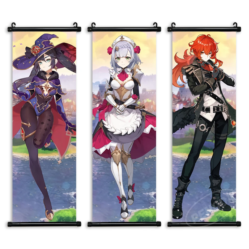 

Canvas Anime Hanging Painting Hd Printed Home Decoration World Game Pictures Wall Art Genshin Girls Poster For Children's Room