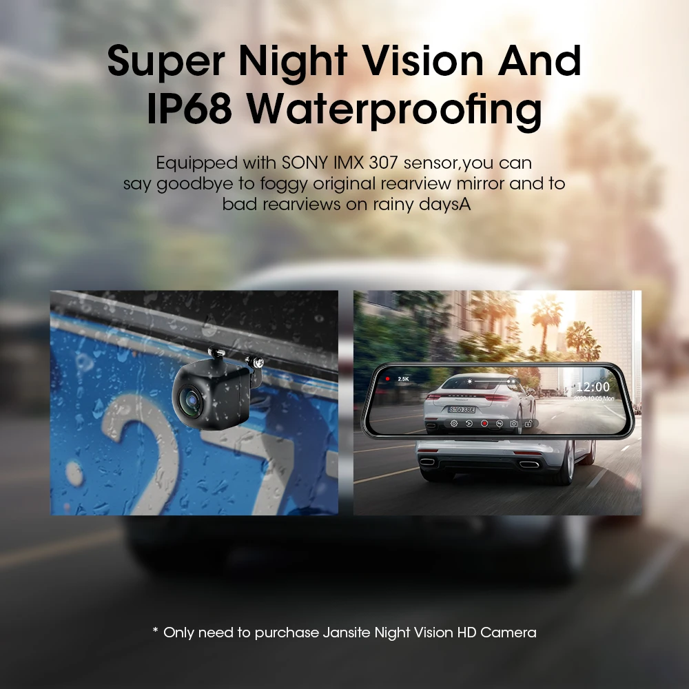 $56.19 Jansite 10 inch Mirror 2.5K+1080P Car DVR Stream Media Super Night Vision Touch Screen Car Camera dash cam Parking Mode recorder