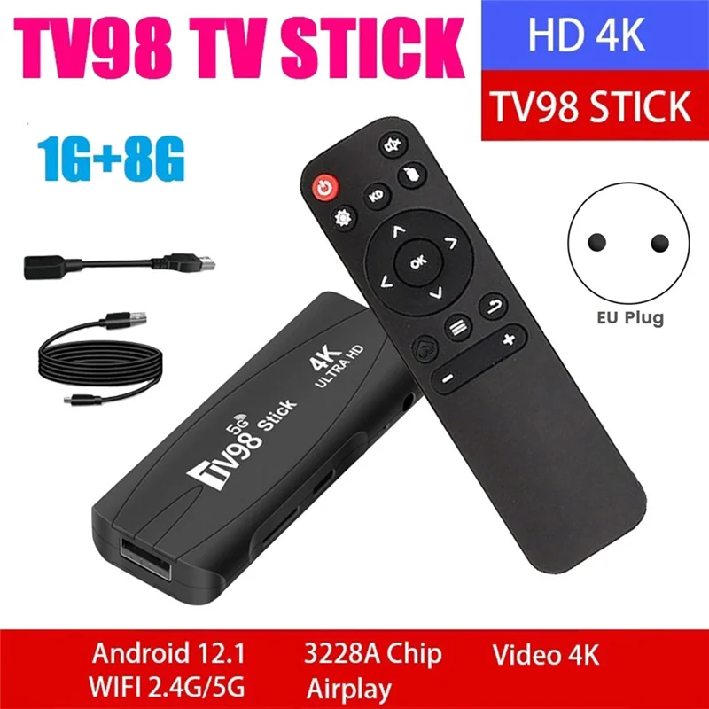 TV98 TV STICK 1G + 8G Android12.1 2 4G 5G WiFi Android Smart BOX 4K 60Fps Set Top Box (вилка европейского стандарта)