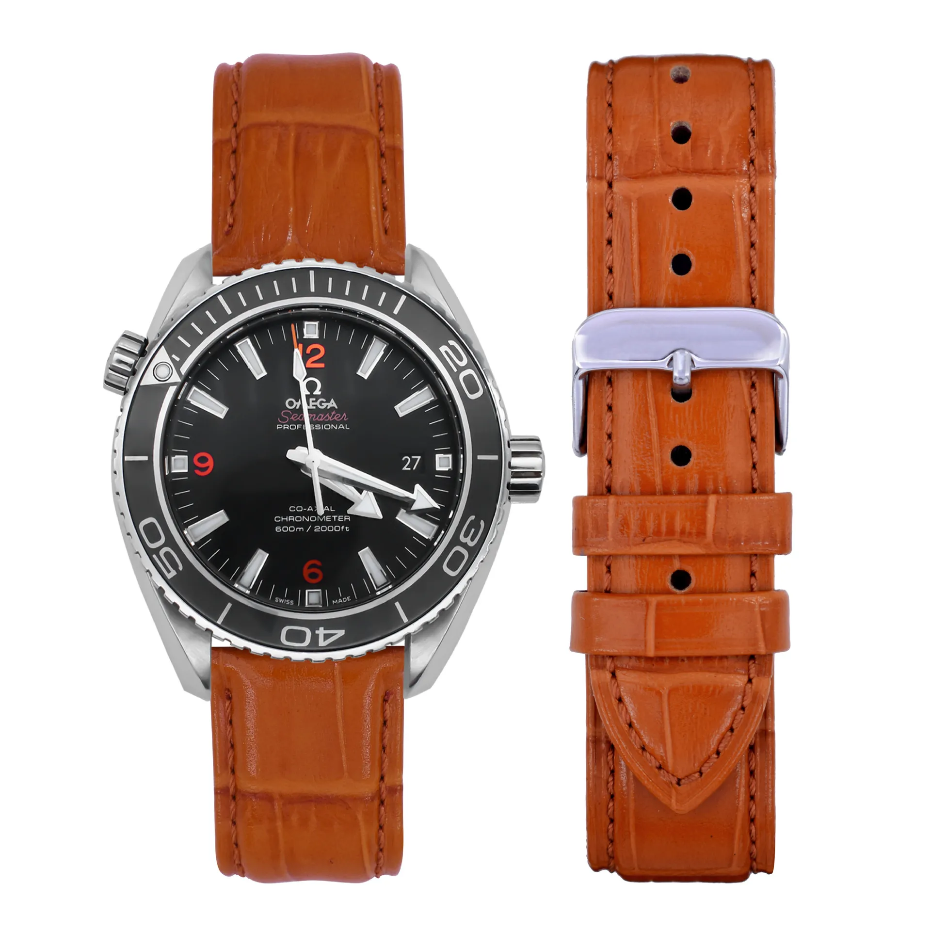 Crocodile Pattern Cow Leather Watch Strap Sports Sweatproof Leather Watch Strap Fine Steel Needle Buckle Butterfly Buckle Watch