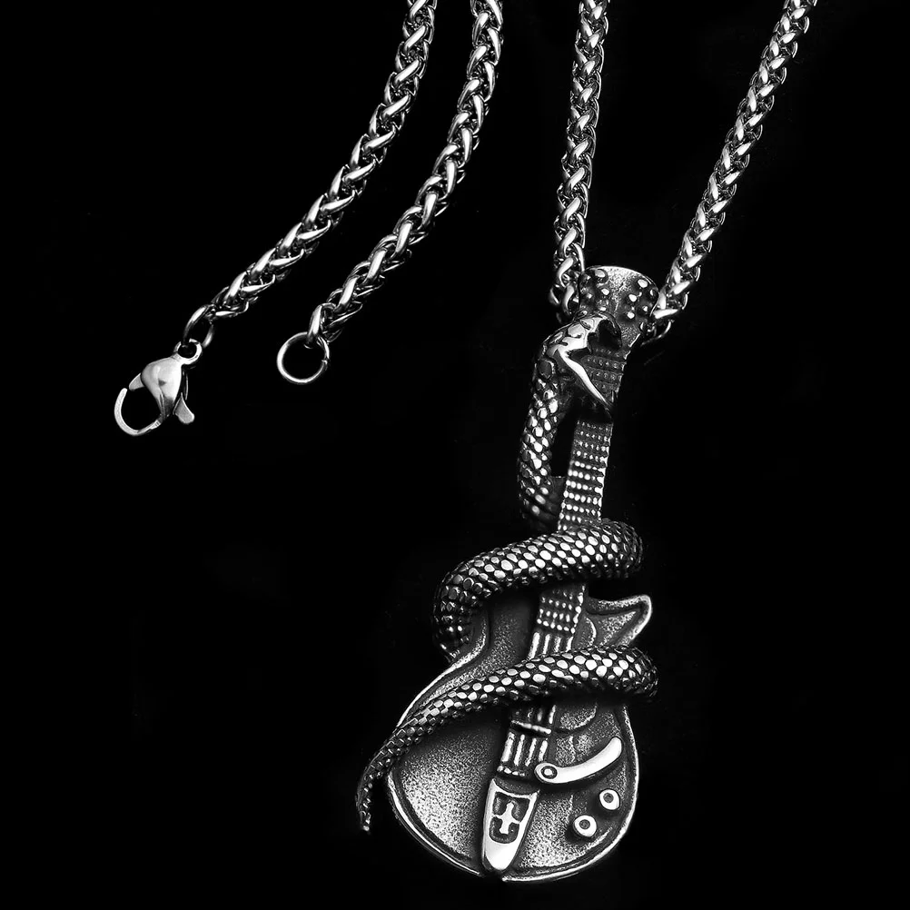 

Male Necklace Men Snake Guitar Necklace Stainless Steel Necklace Vintage Pendant Necklace