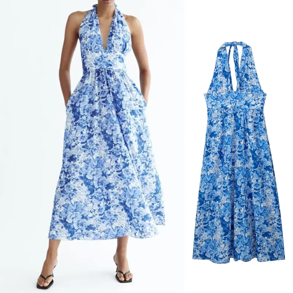 

Летнее новое платье, женская одежда UNIZERA, праздничный стиль, повседневное шикарное сексуальное платье миди с открытой спиной и принтом, женское платье 7612022