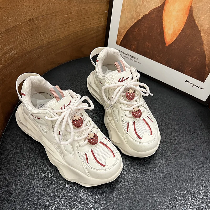 

Женские кроссовки на толстой подошве, кроссовки с вулканизированной подошвой, Клубничный цвет, новинка 2023