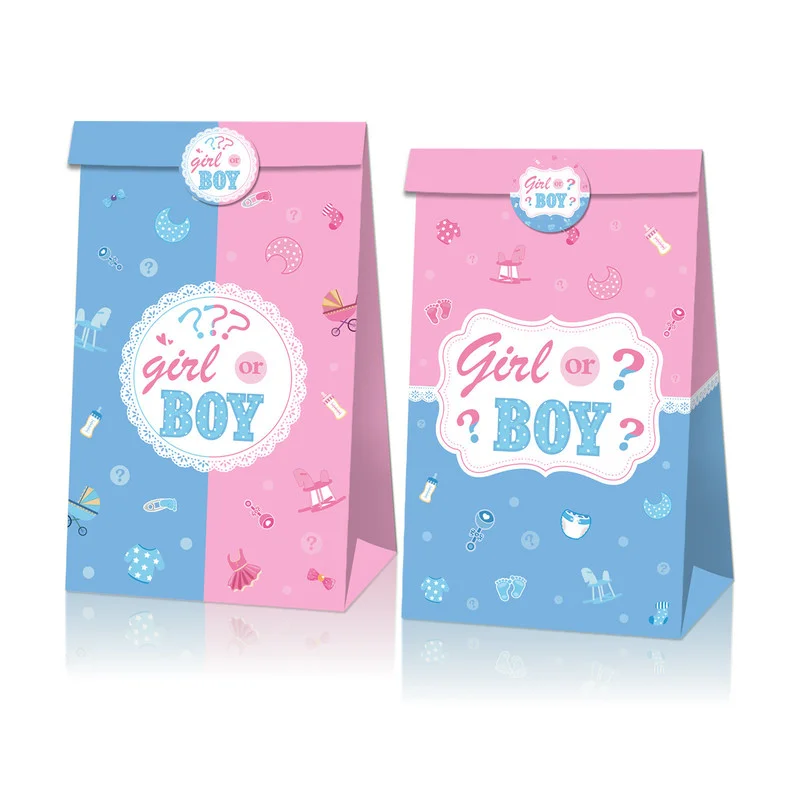 

12pcs Gender Reveal Party Supplies Boy or Girl Gift Bags Candy Box Craft Packing Paper Bag 1st Birthday Baby Shower Decorations