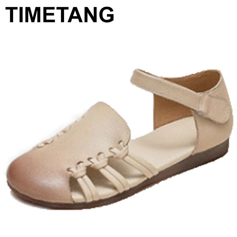 

Сандалии женские из натуральной кожи, мягкие босоножки на плоской подошве, дышащие, повседневная однотонная обувь с ремешком с пряжкой, лет...