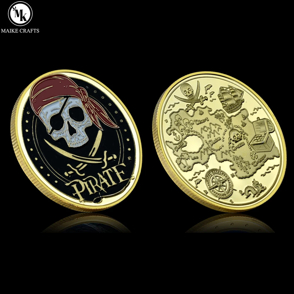 

Металлическая памятная монета со скелетом пирата
