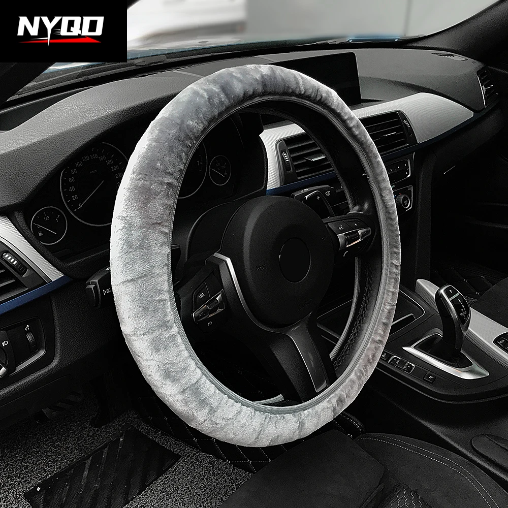 Мягкий меховой Чехол Премиум-класса для руля автомобиля плотный теплый плюшевый
