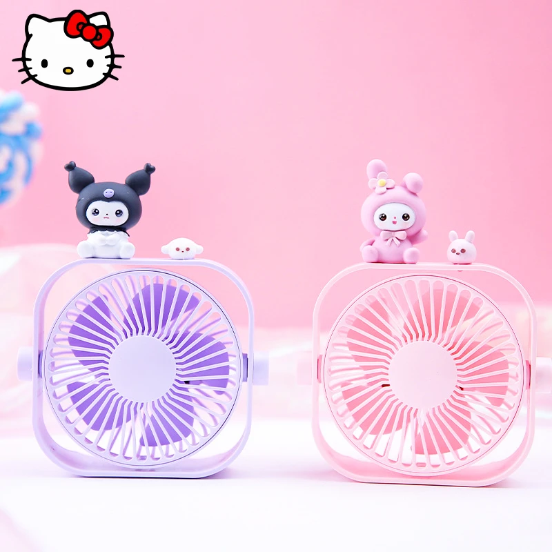 

New Kawaii Sanrio Kuromi MyMelody Fan Cute Cartoon Mini Electric Fan USB Ultra-long Battery Life Desktop Portable Mute Fan Gift