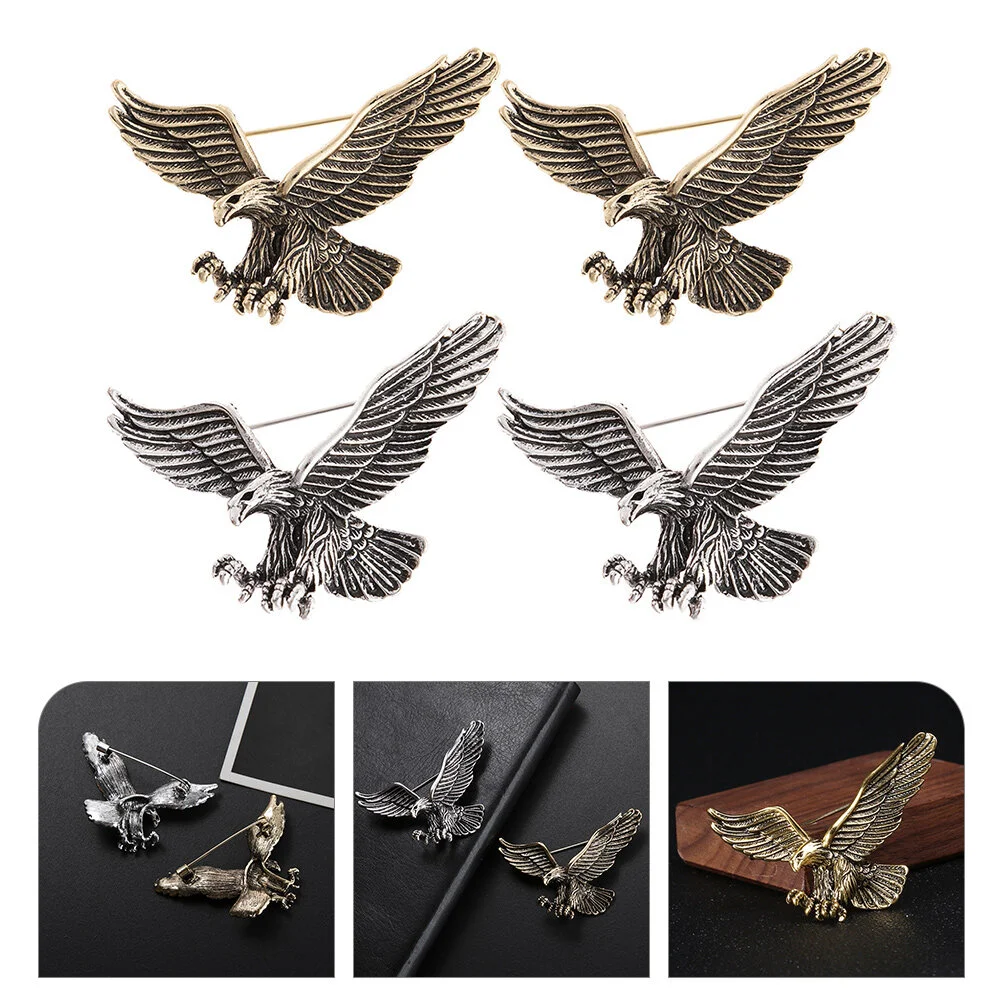

4 Pcs Accessories Metal Brooch Dress Temperament Suit Lapel Pin Clothes Ornament Hat Alloy Eagle Breastpin Miss Shawl
