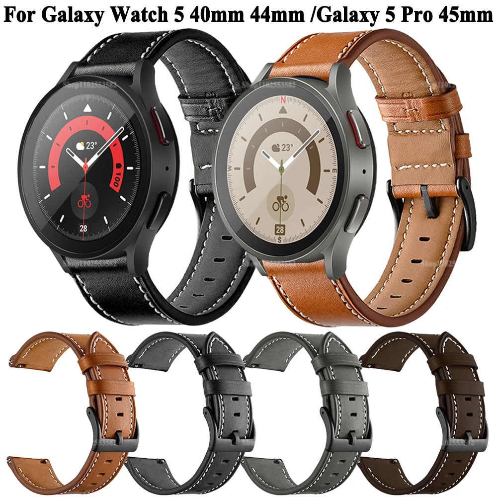 

Ремешок кожаный для наручных часов Samsung Galaxy Watch 5 40 мм 44 мм 4, сменный классический браслет для Galaxy Watch 5 Pro 45 мм, 20 мм
