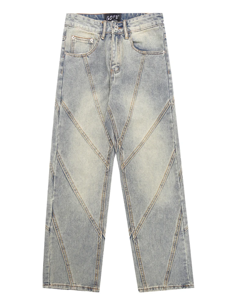 Gaojie American Retro Stitching Jeans Men's Loose Straight Pants Trousers Designer Clothing Hip -hop Jeans Street Clothing Denim