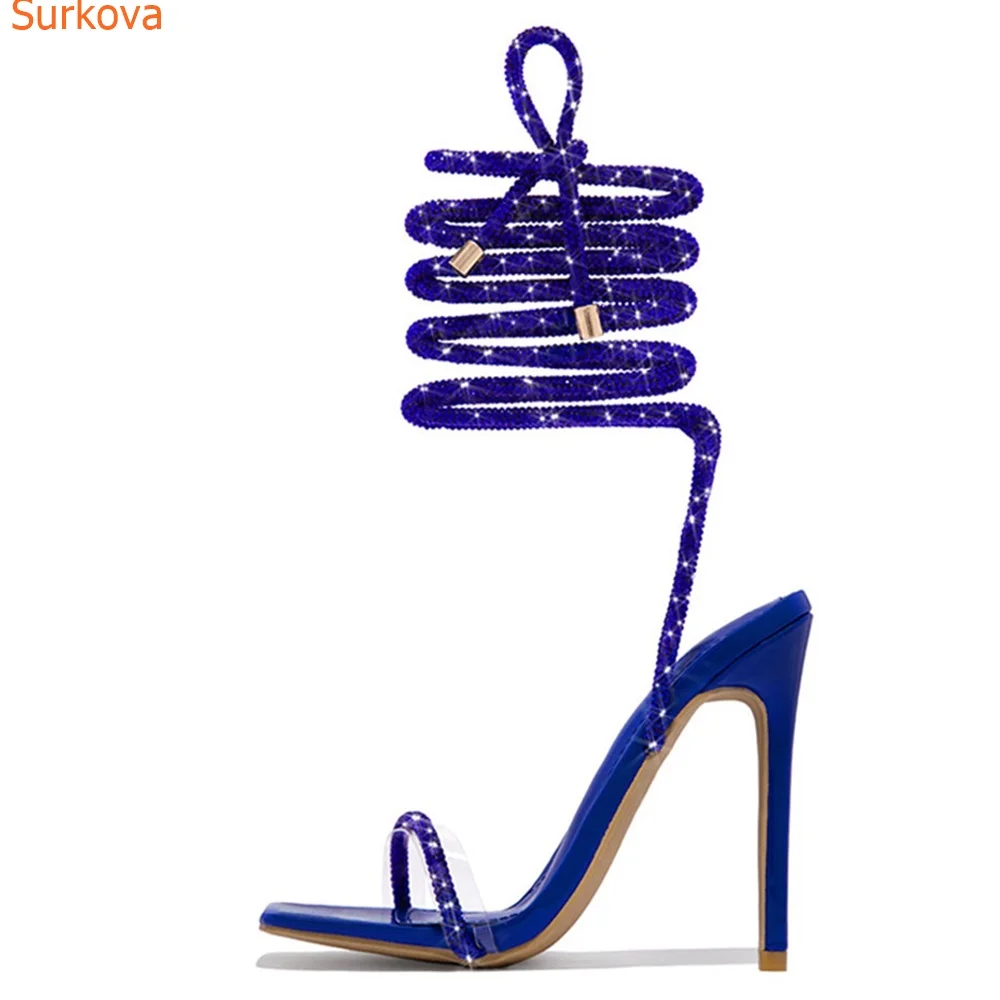 

Crystal Ankle Cross Strap Women Sandals Open Toe Summer Party Wedding Fashion Stripper Heels Slingback Newest Women Shoes