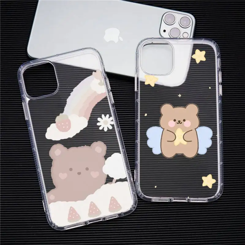 

cute cartoon bear design Phone Case Transparent soft For iphone 12 11 13 7 8 6 s plus x xs xr pro max mini