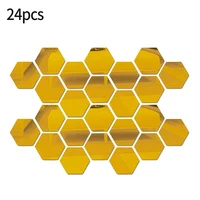24PCS 3D Wall Sticker Mirror Wall Stickers Decal Hexagon Mirror Decor Stickers Art Self-Adhesive Stickers Home Living Room Decor