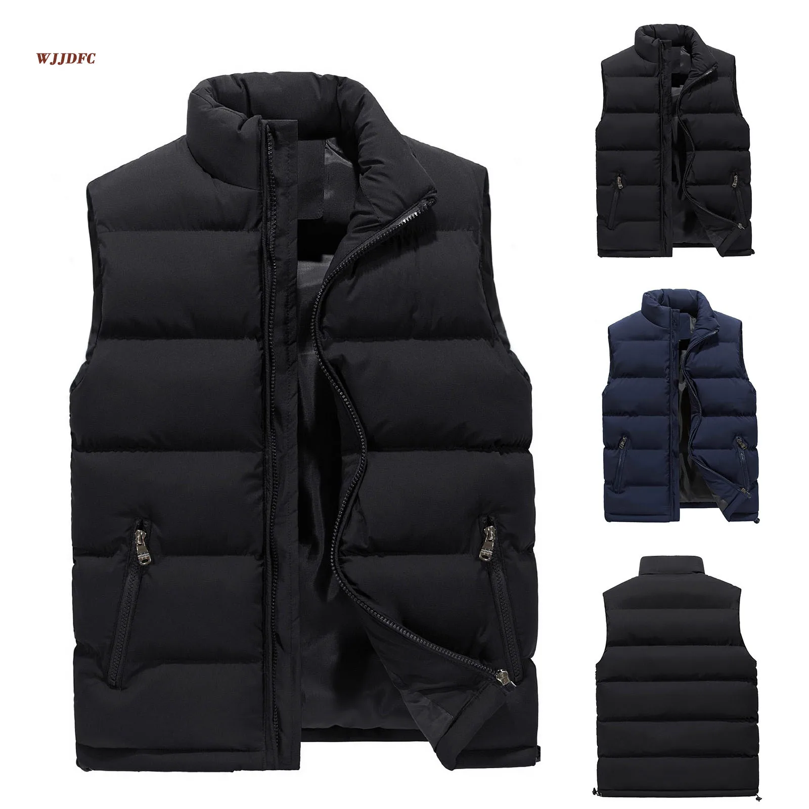 

Fashion Men's Autumn Winter Solid Colors Sleeveless Zipper Warm Down Jackets Cotton Padded Vests Coat Waistcoat Veste Homme#g3