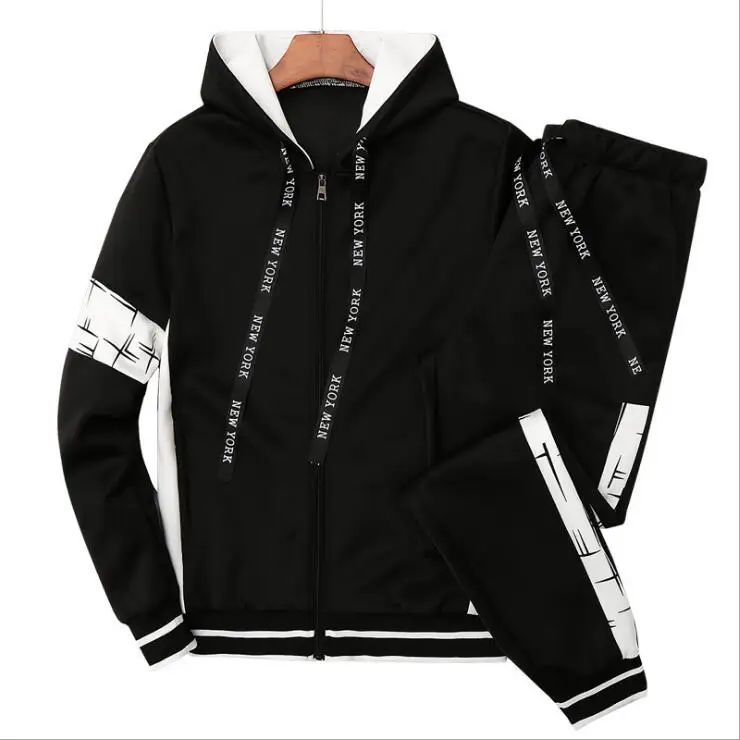 

2023HOT 2019 New Male Casual Solid Print Sportswear Zipper Jacket+Sweatpants Sets Mens Tracksuit Autumn Men Hoodies Set
