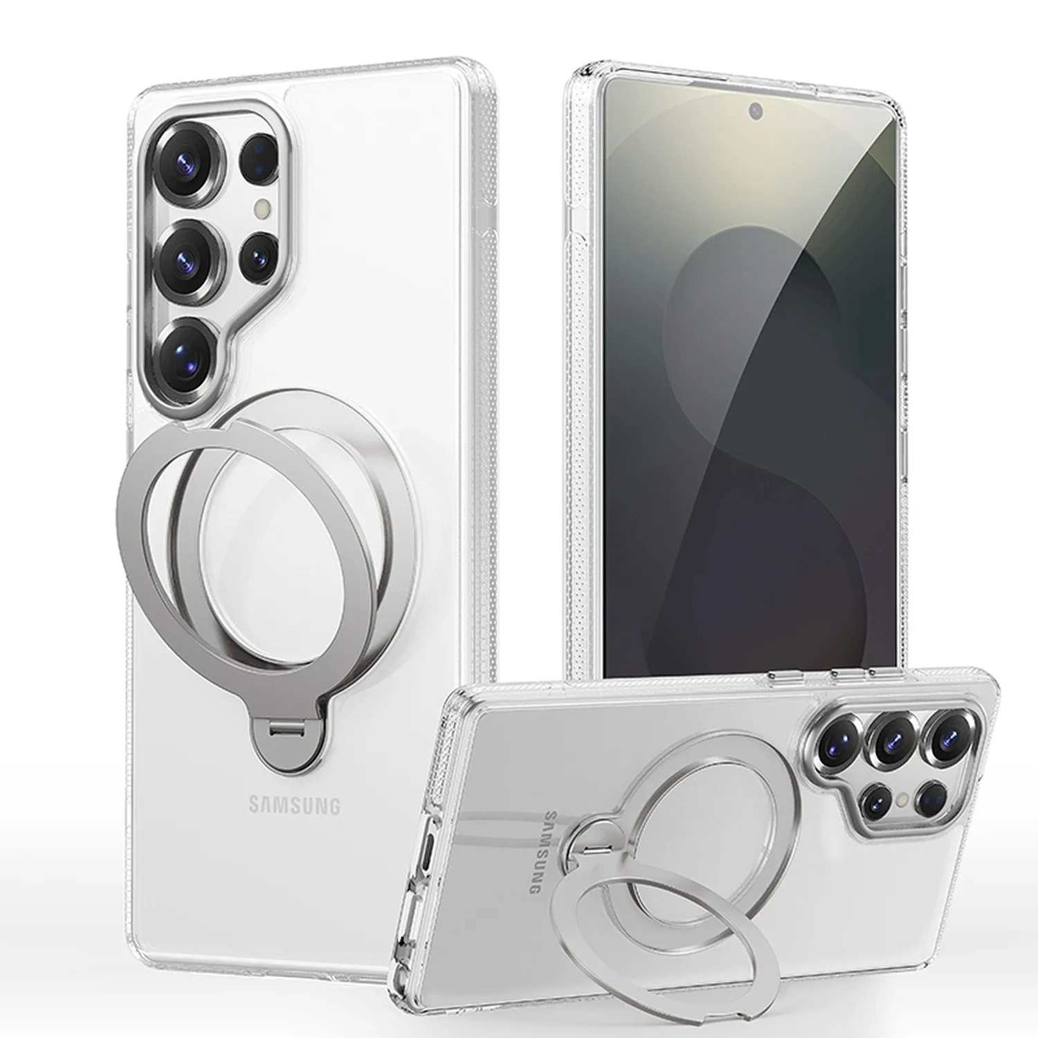 Фото Магнитный чехол для телефона Magsafe для Samsung Galaxy S25 Ultra S25 Plus, вращающийся на 360° кольцевой держатель, подставка, твердая обложка №1
