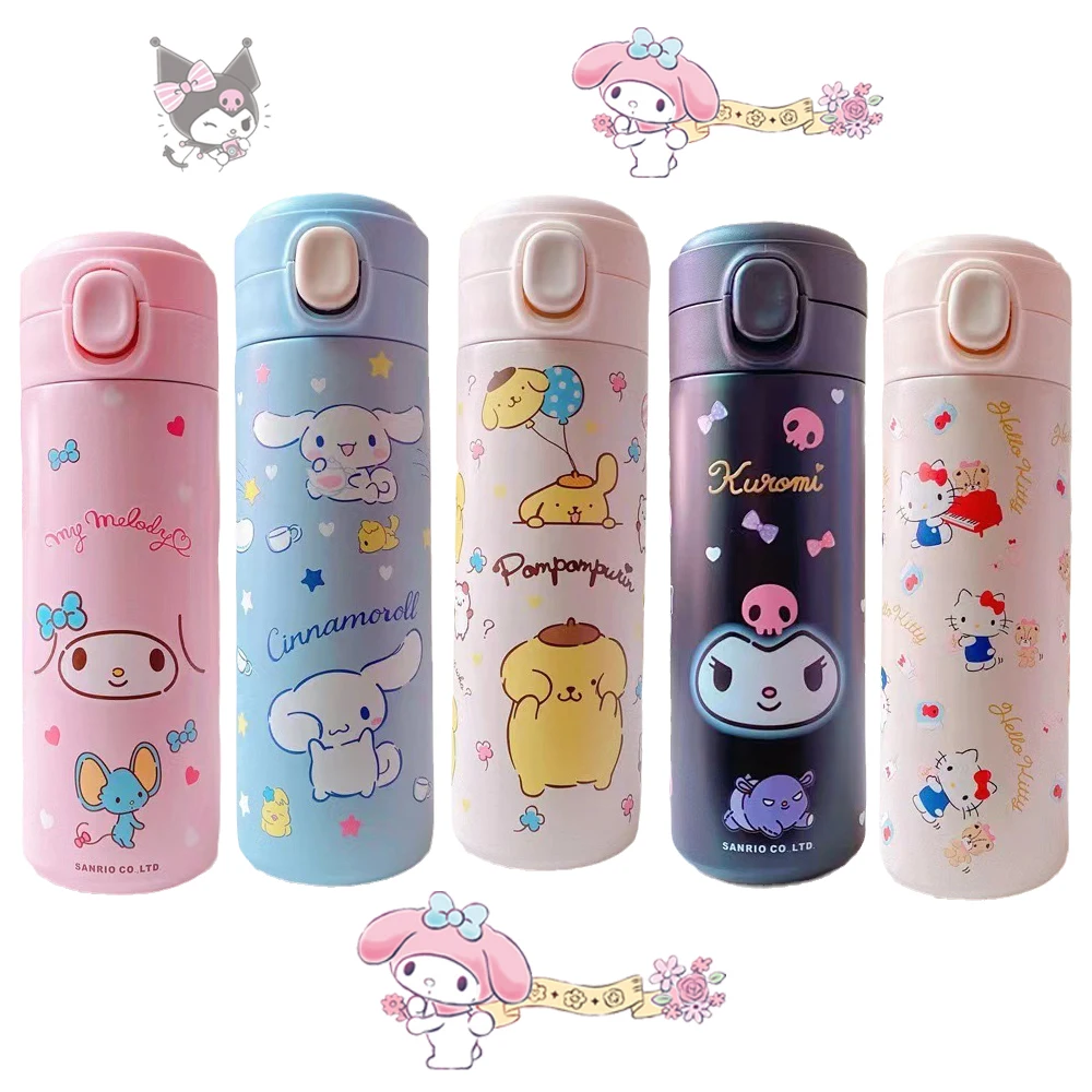 

Sanrios Kuromi Cinnamoroll My Melody Pompom Purins Kittys Anime Kawaii Thermos Cup Portable 304 Stainless Steel Bounce Lid Cups