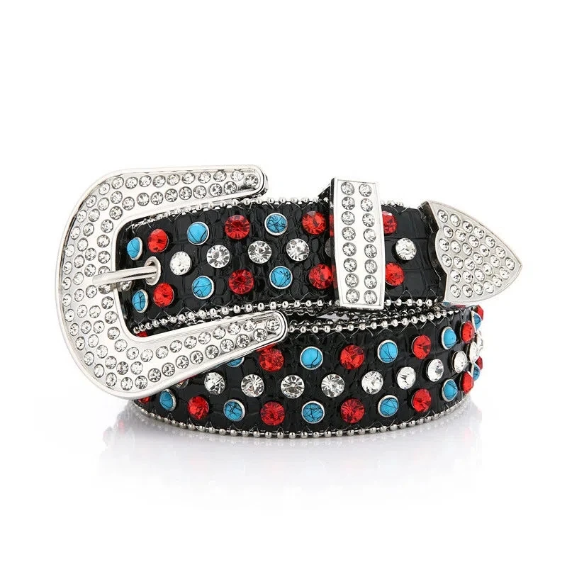 

New Ancient Bling Rhinestone Studded Belt Women's Fashion Rivet Inlay Versatile Pin Buckle Waist Jeans Wide Leather Belts