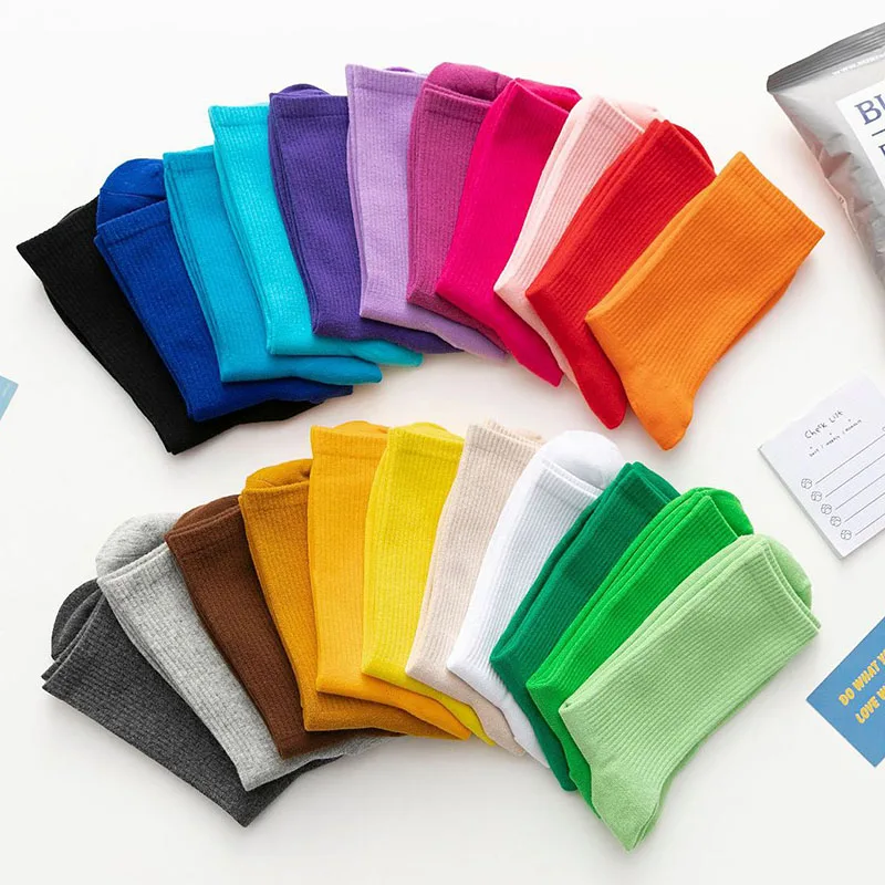 Home Sock Nice Gift College Style Candy Color Cotton Cute Mid Tube Stockings 1Pair Comfortable Ladies Pile Socks |