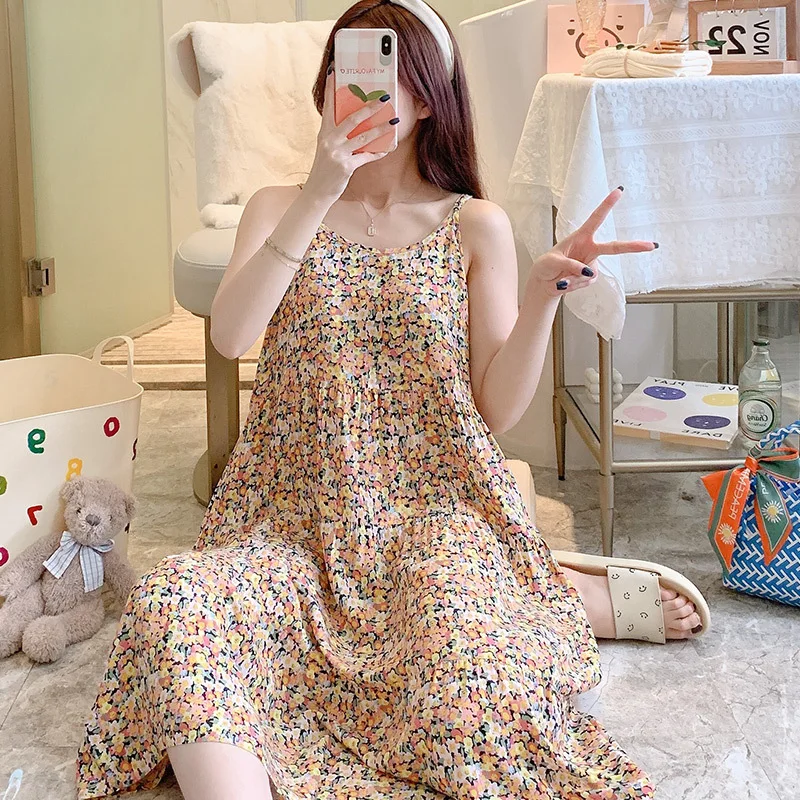 Summer Soft Sleepwear Dress Full Slips Nightgown for Women Cotton Sleep Dress Sleeveless Sleepshirt Loose Chemise Lounge Dresses
