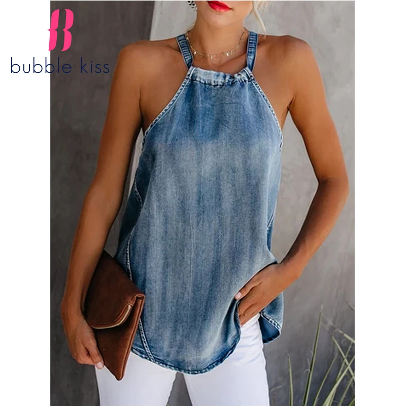 

Women Summer Tank Tops Vest Off Shoulder Sleeveless Sexy Tees Casual Denim Women Blouse Tops T-Shirts
