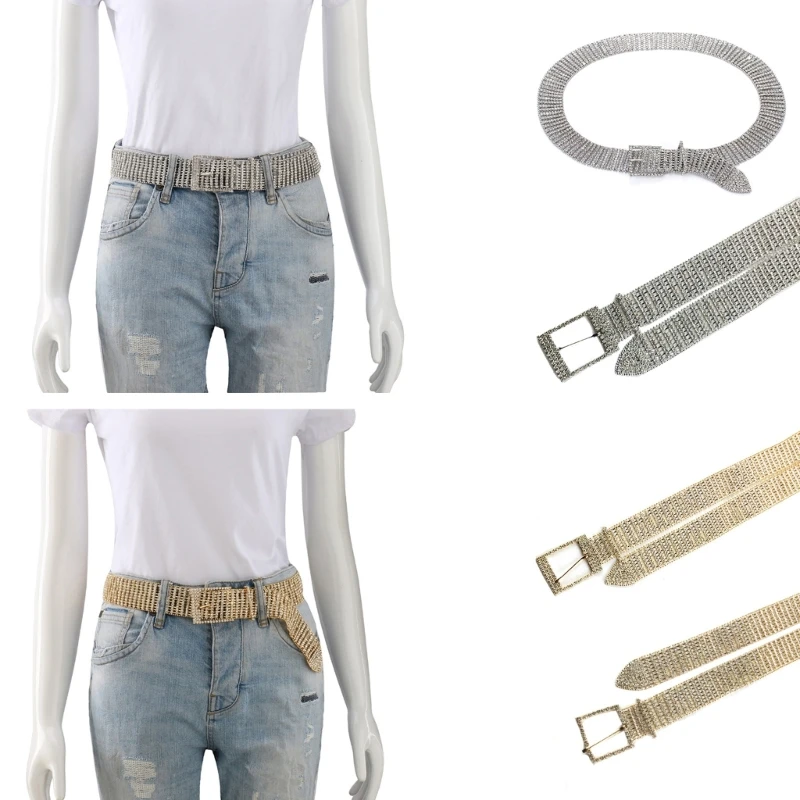 

HXBA Elegant Belt Glinting Crystals Waist Belt for Jeans Dresses Fancy