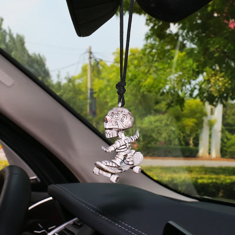 

Halloween Funny Scary Ghost Head Car Pendant Easter SkateboardOrnament Car Rearview Mirror Pendant Swing Decoration Accessories