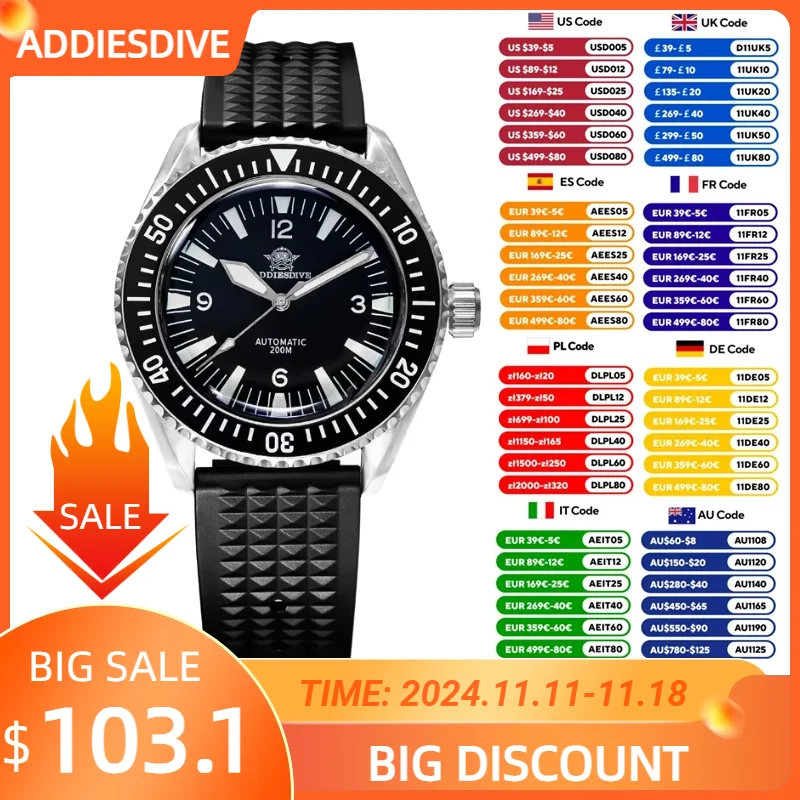 Роскошные мужские часы ADDIESDIVE из сапфирового стекла зеркальное стекло с