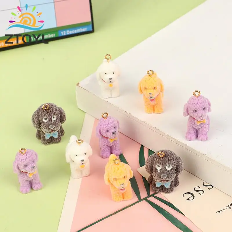 

5Pcs Cartoon Flocking Dog Charms DIY Keychain Necklaces Bracelets Earring Pendant Keyring Jewelry Making Accessories