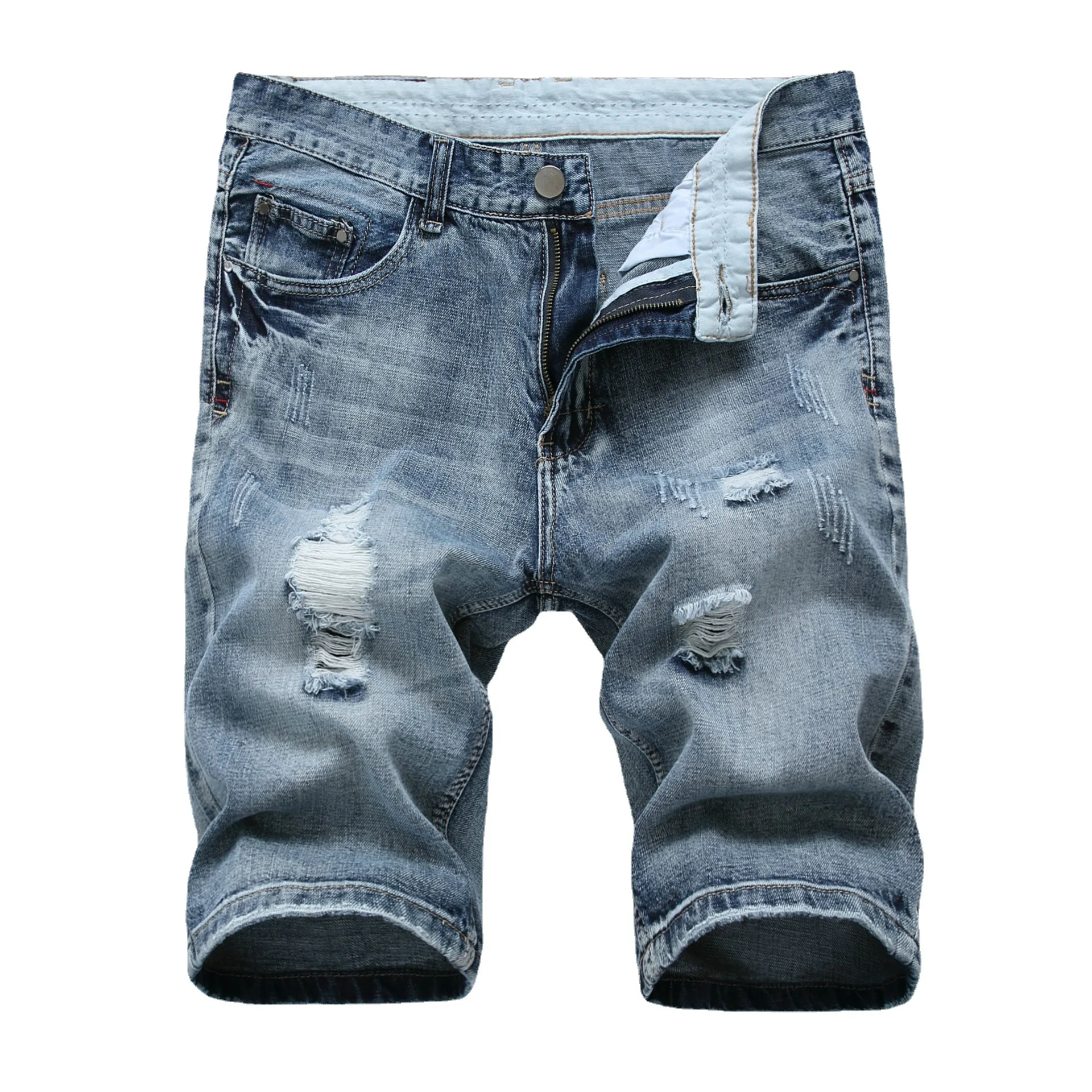 Men's denim shorts Summer cotton ripped casual sports beach slim