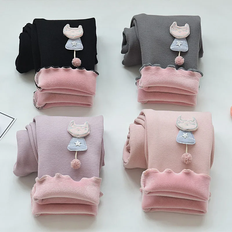 

Thicken Fleece Leggings For Kids Girl Tights Autumn Winter Warm Children's Pants Clothes Trouser Pantalones Black Pink Gray 2023