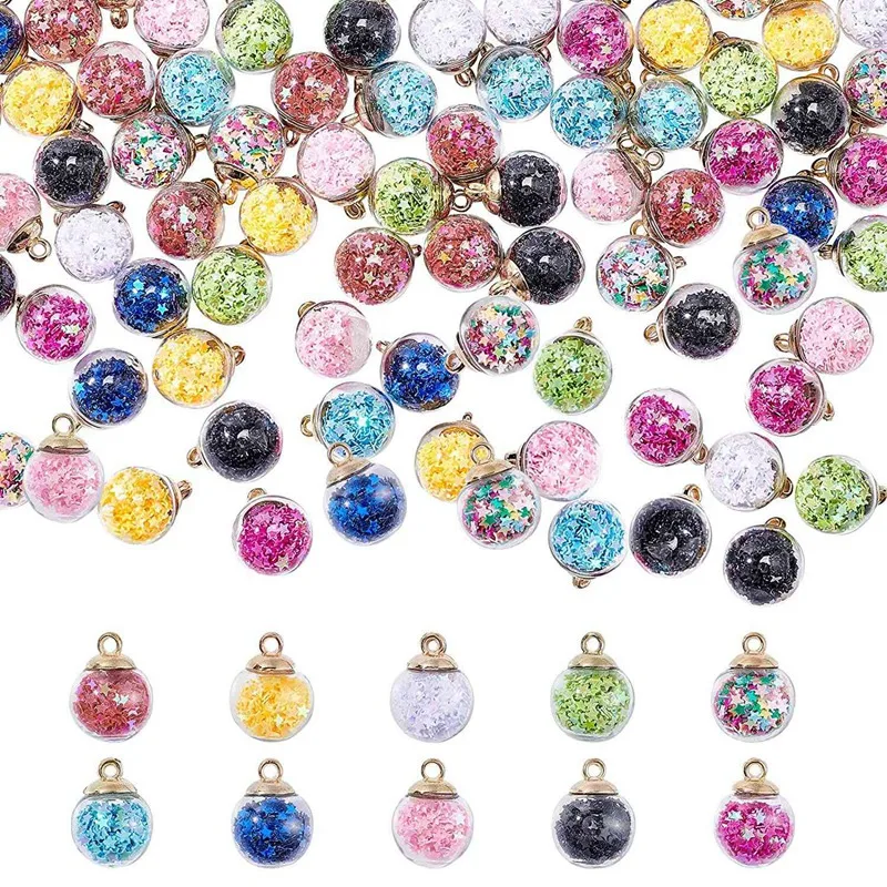 

100PCS Glass Ball Pendant Charms 10 Colors Stars Earring Pendants Jewellery Making For DIY Necklace Bracelet Making