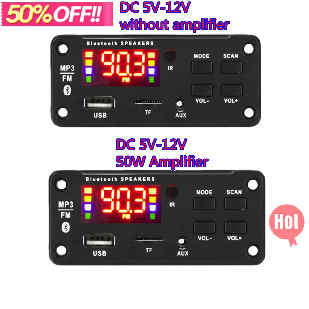 Плата декодера проигрывателя 50/60 Вт, 5-18 в, Bluetooth, 5,0, FM-радио, USB, AUX, WMA