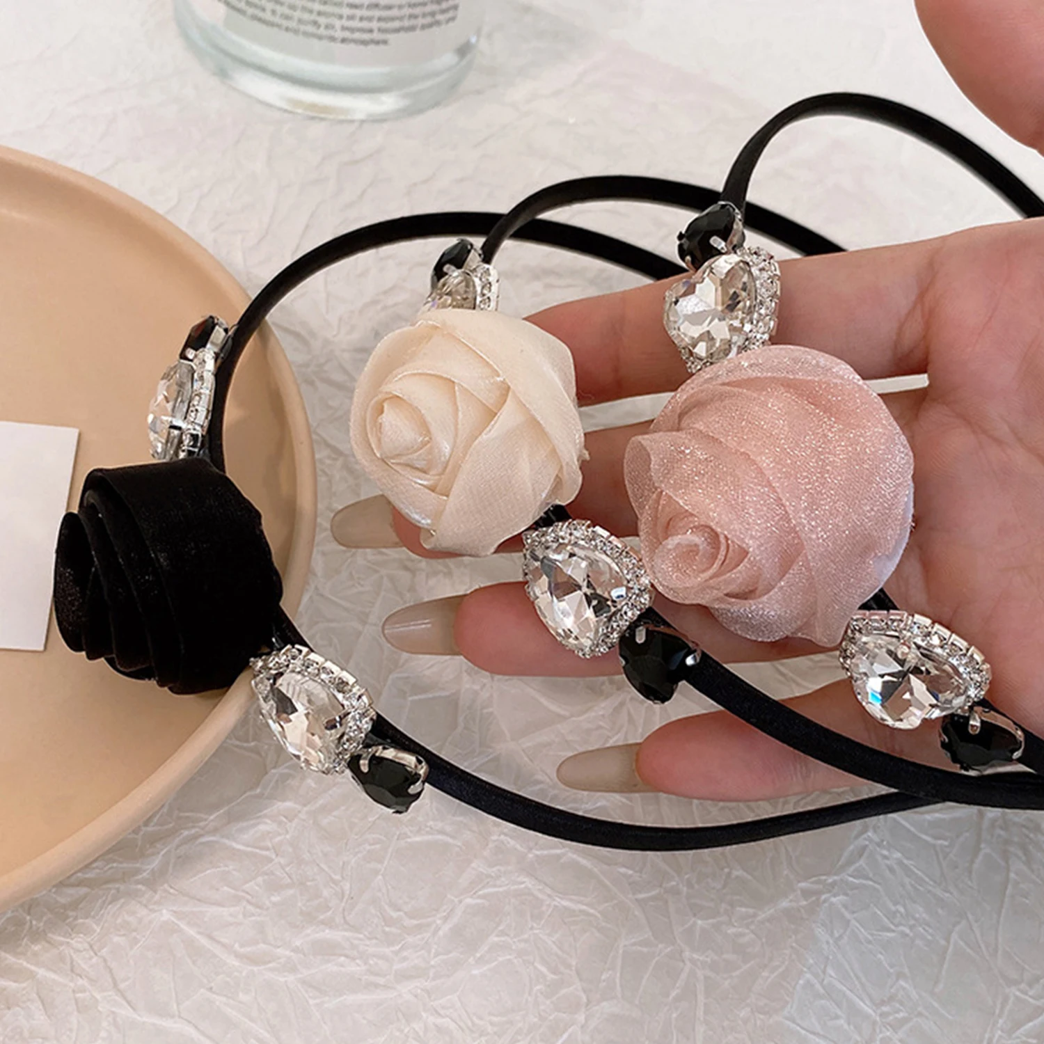 

Luxurious Elegant Rose Headband Accessories Headdress Girls Metal Flower Tiara Hairbands Wedding Hair Hoop Women