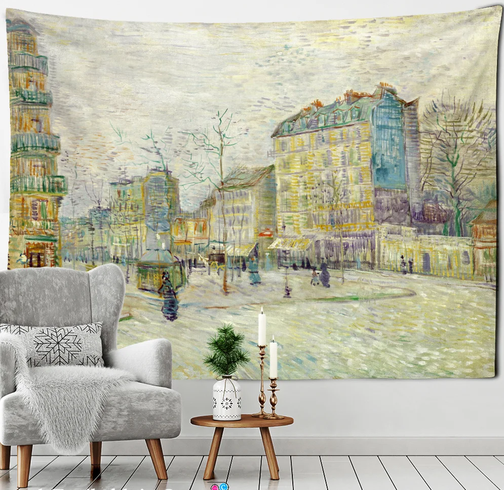 

Bustling City View Van Gogh Painting Tapestry Wall Hanging Tapez Hippie Art Style Living Room Bedroom Home Decor