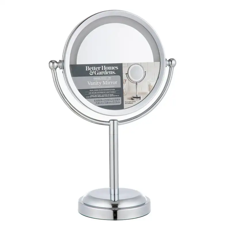 

2023 Freestanding Round LED Lighted Vanity Mirror, Chrome