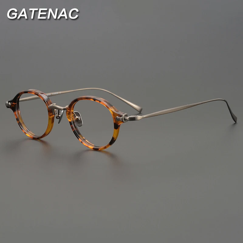 Acetate Titanium Small Eyeglasses Frame Men Vintage Round Myopia Prescription Optical Glasses Frame Women Luxury Brand Eyewear