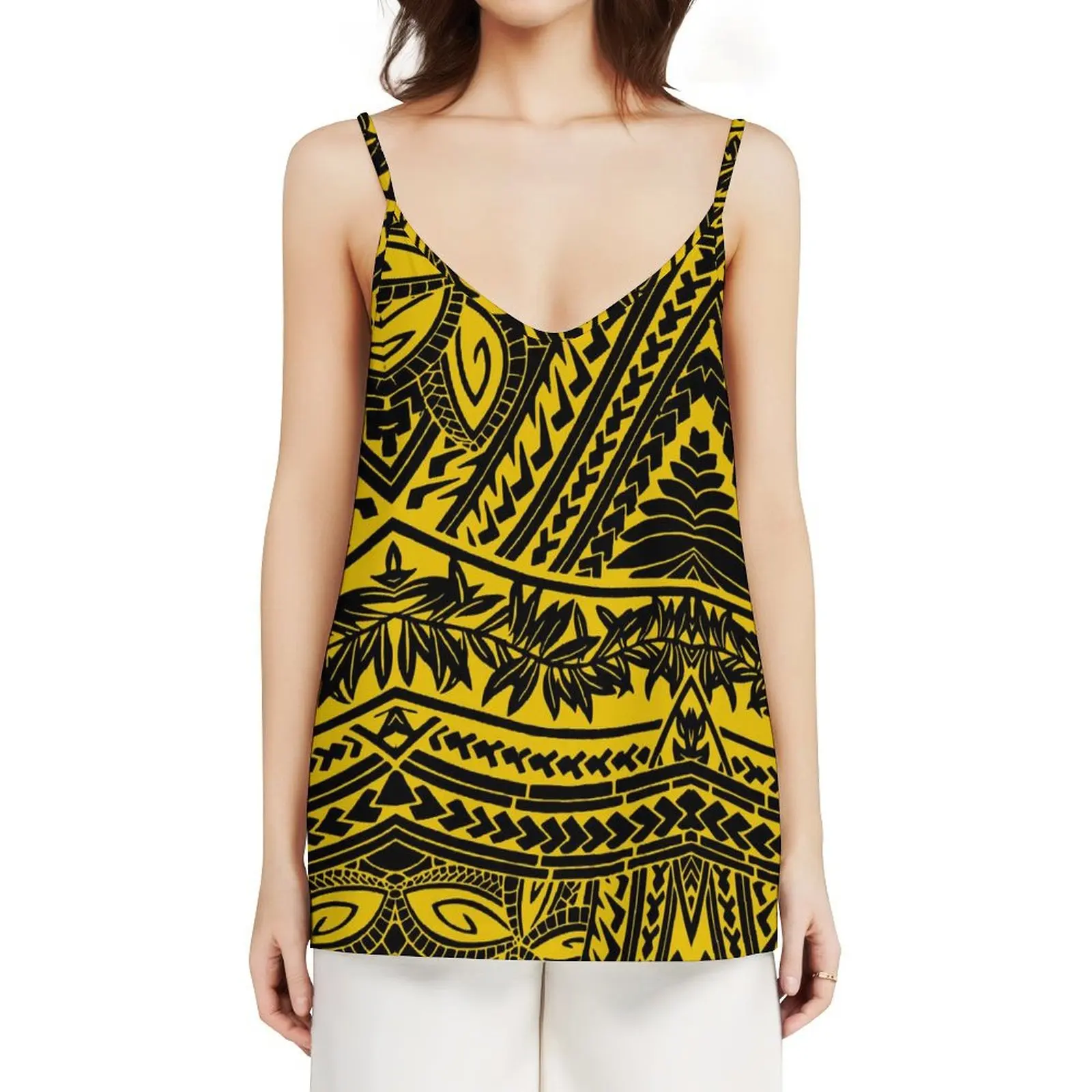 Фото New Polynesian Floral Print Sleeveless Casual tops Custom Hawaii Backless camisole Plus Size Women Clothing №2