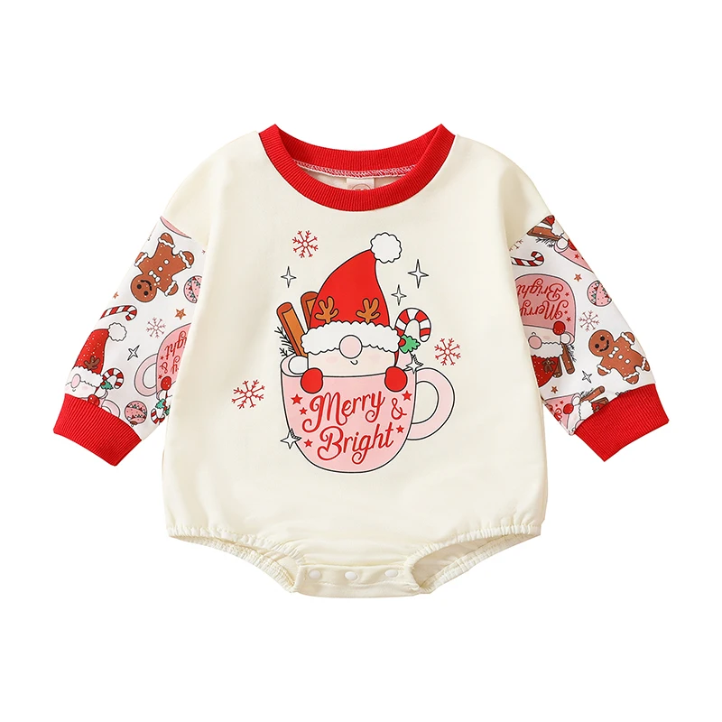 

Newborn Baby Girl Christmas Romper 0-18 Month Long Sleeve Crew Neck Cartoon Print Casual Bodysuit for Daily Wear Autumn Jumpsuit