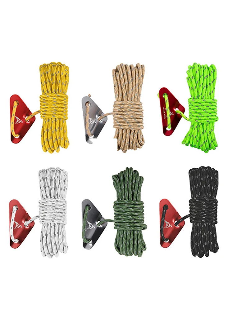 

5M 4mm Rope Fastener Reflective Nylon Awning Wind Rope Fastener with Carabiner Adjustable Awning Wind Rope Tensioner for Camping