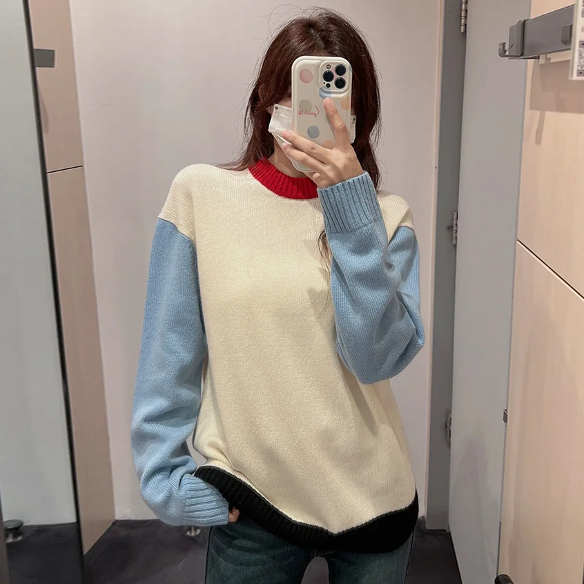 

Свитер в стиле пэчворк с круглым вырезом, унисекс