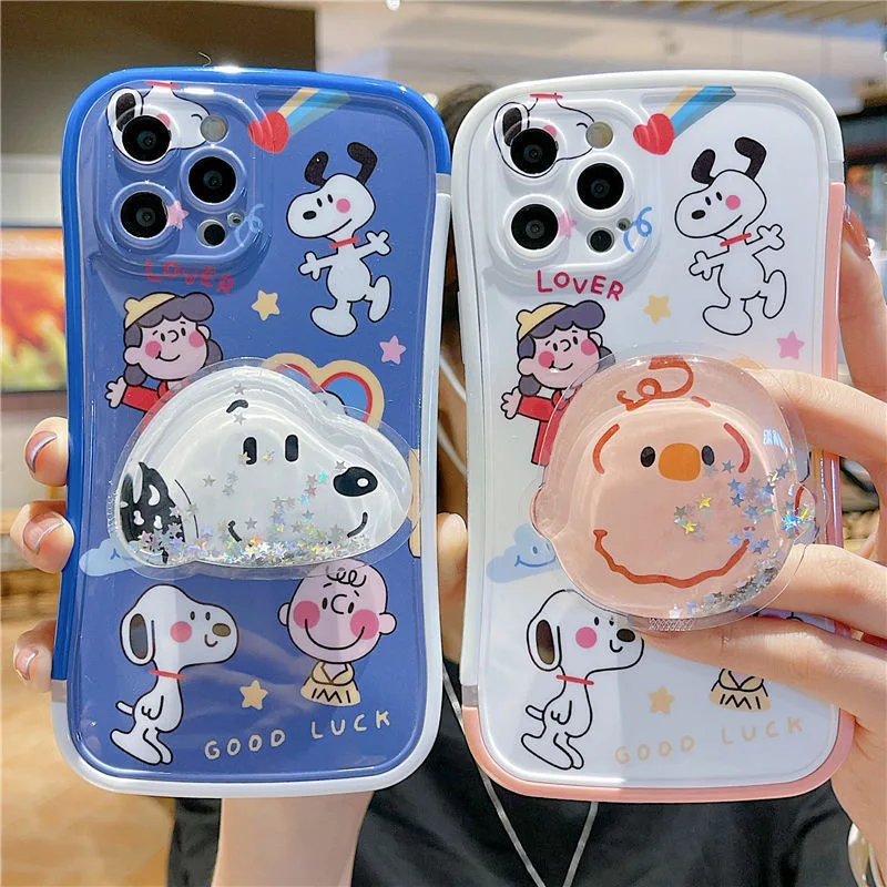 

Charlie Brown Cute Snoopy with Quicksand Stand Phone Cases For iPhone 13 12 11 Pro Max XR XS MAX X Back Cover